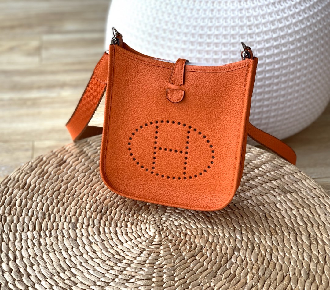 에르메스 미니 에블린16 오렌지 은장 토고가죽